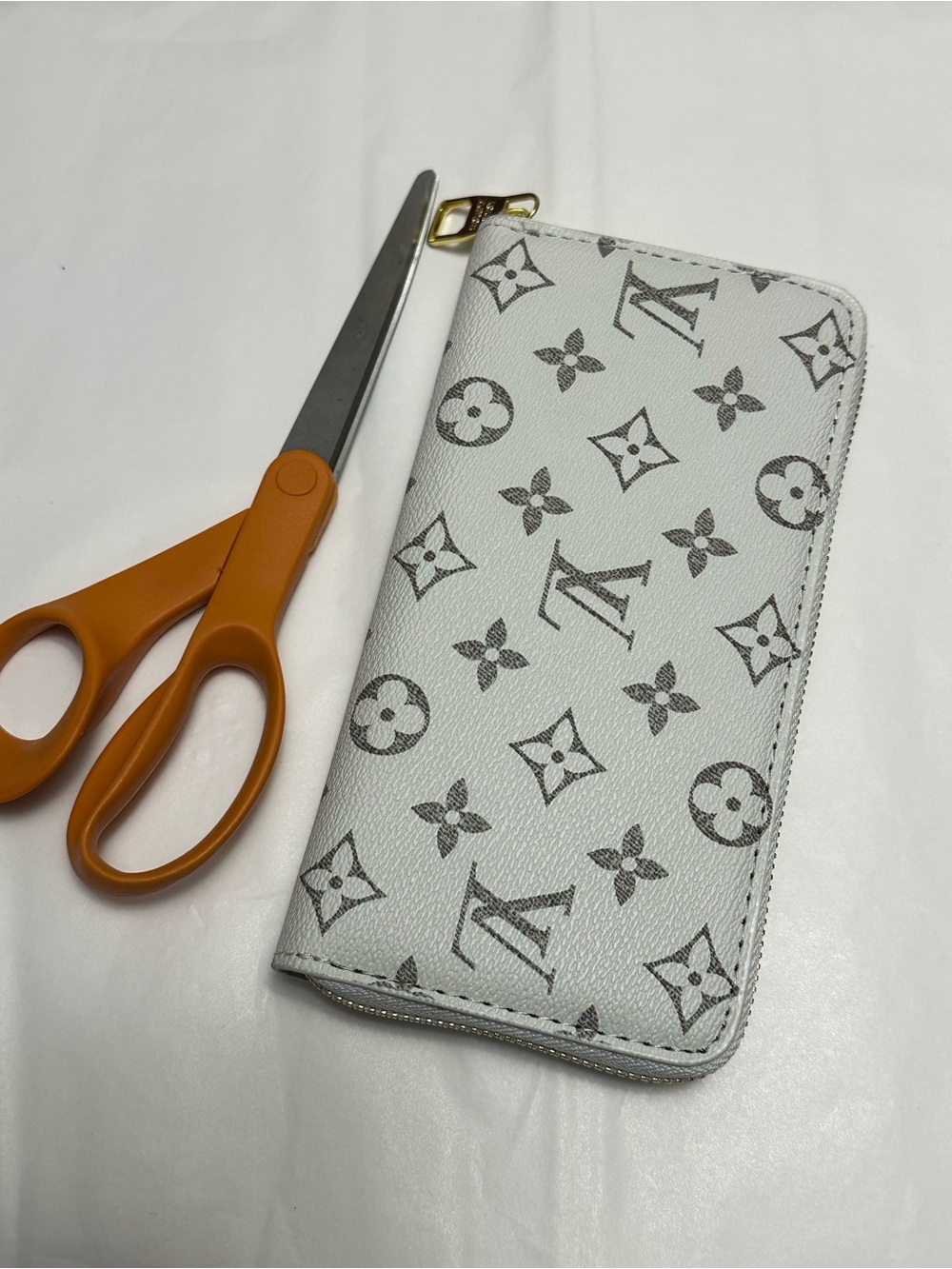 Inspired White and Gray Monogram Zip Wallet